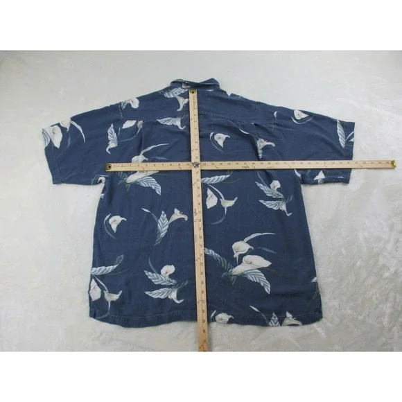 Tommy Bahama Shirt Mens Large Blue Floral Silk Button Up Casual * - Picture 8 of 11